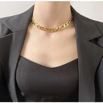 LecAit Gold Figaro Chain Choker Necklace Short for Women 16" 18K Gold Plated Punk Gothic Hip Hop Thi...