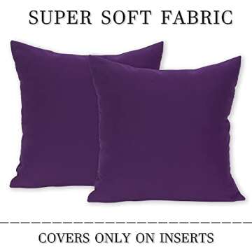 MUMFAS Pack of 2 Solid Throw Pillows Covers Luxury Soft Cushion Cover Euro Sham with Zipper Hidden Square Cushion Case for Couch Bed Chair Bedroom Living Room（18X18 Inches，Pulm Purple）