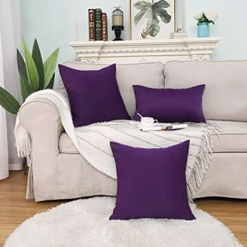 MUMFAS Pack of 2 Solid Throw Pillows Covers Luxury Soft Cushion Cover Euro Sham with Zipper Hidden Square Cushion Case for Couch Bed Chair Bedroom Living Room（18X18 Inches，Pulm Purple）