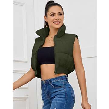 Kissonic Women's Padded Down Vest - Stylish Lightweight Sleeveless Crop Jacket