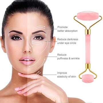 Rose Quartz Face Roller - Jade Roller Gua Sha Set Facial Massager Tools Skin Care Beauty Roller for Body,Face,Eye Puffiness Relief