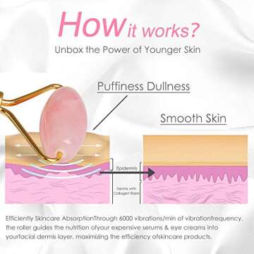 Rose Quartz Face Roller - Jade Roller Gua Sha Set Facial Massager Tools Skin Care Beauty Roller for Body,Face,Eye Puffiness Relief