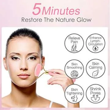 Rose Quartz Face Roller - Jade Roller Gua Sha Set Facial Massager Tools Skin Care Beauty Roller for Body,Face,Eye Puffiness Relief