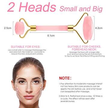 Rose Quartz Face Roller - Jade Roller Gua Sha Set Facial Massager Tools Skin Care Beauty Roller for Body,Face,Eye Puffiness Relief