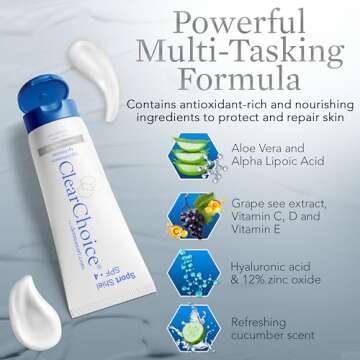 Clear Choice Sunscreen for Face SPF 45, Oil Free Sunblock & Light Moisturizer with Zinc Oxide, Reef-Safe, Broad Spectrum, Water-Resistant, No White Cast, Dermatologist Recommended, 4oz