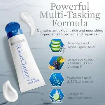 Clear Choice Sunscreen for Face SPF 45, Oil Free Sunblock & Light Moisturizer with Zinc Oxide, Reef-Safe, Broad Spectrum, Water-Resistant, No White Cast, Dermatologist Recommended, 4oz