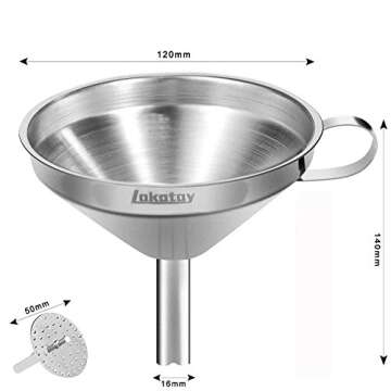 Lakatay 5-Inch Food Grade Stainless Steel Kitchen Funnel with Strainer Filter for Transferring of Li...
