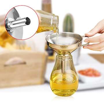Lakatay 5-Inch Food Grade Stainless Steel Kitchen Funnel with Strainer Filter for Transferring of Liquid Dry Ingredients and Metal Cooking Funnel—Silver