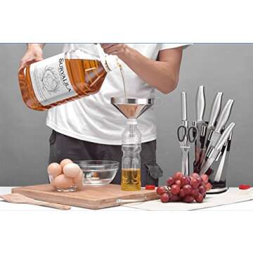 Lakatay 5-Inch Food Grade Stainless Steel Kitchen Funnel with Strainer Filter for Transferring of Liquid Dry Ingredients and Metal Cooking Funnel—Silver