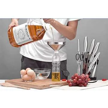 Lakatay 5-Inch Food Grade Stainless Steel Kitchen Funnel with Strainer Filter for Transferring of Liquid Dry Ingredients and Metal Cooking Funnel—Silver