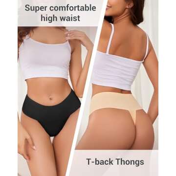 UGDUCK High Waisted Womens Underwear Seamless Thongs for Women Breathable No Show Panties for Ladies 5 Pack