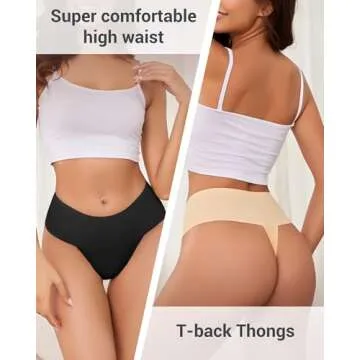 UGDUCK High Waisted Womens Underwear Seamless Thongs for Women Breathable No Show Panties for Ladies 5 Pack