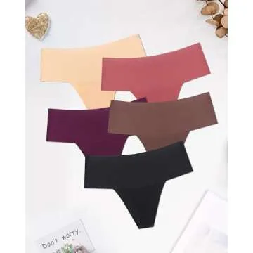 UGDUCK High Waisted Womens Underwear Seamless Thongs for Women Breathable No Show Panties for Ladies 5 Pack