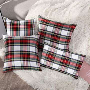 GTEXT 2 Pack Christmas White Plaid Pillow Covers 20x20