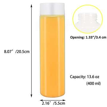 zmybcpack 12 Pack 13.6 OZ (400 ml) Clear PET Plastic Juice Bottles - Smoothie Containers with White ...