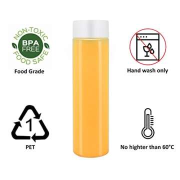 zmybcpack 12 Pack Clear PET Plastic Juice Bottles with Lids