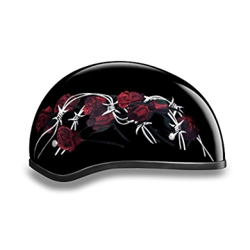 Daytona DOT Approved Motorcycle Half Helmet Skull Cap Barbed Roses