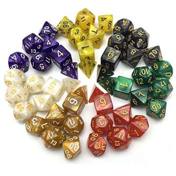 SmartDealsPro Pearl Polyhedral Dice Sets with Drawstring Pouches for Dungeons and Dragons DND RPG MTG Table Games D4 D6 D8 D10 D% D12 D20 (49 PCS)