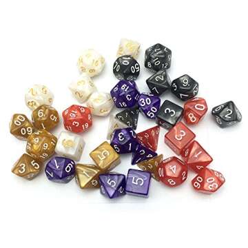 SmartDealsPro Pearl Polyhedral Dice Sets with Drawstring Pouches for Dungeons and Dragons DND RPG MTG Table Games D4 D6 D8 D10 D% D12 D20 (49 PCS)