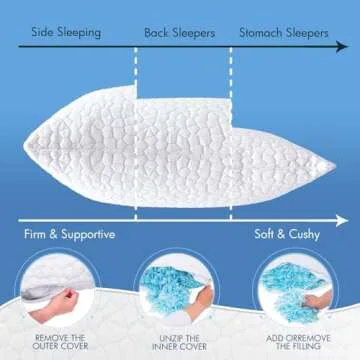 Cooling Bed Pillows for Sleeping 2 Pack Shredded Memory Foam Pillows Adjustable Cool Pillow for Side Back Stomach Sleepers Luxury Gel Pillows King Size Set of 2 with Washable Removable Cover