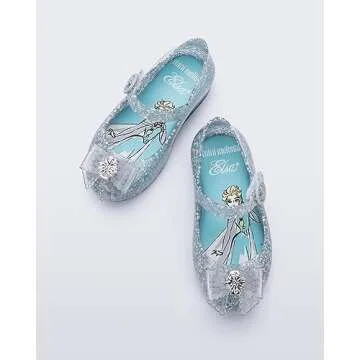 mini melissa Girl's Sweet Love + Disney Princess Mary Jane Jelly Flat for Toddlers & Babies - Jelly Shoes for Little Girls with Adjustable Strap & Side Buckle, Blue/Elsa 8 Toddler M