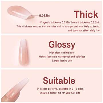 Yivaiks 24 pcs Pink Coffin Press on Nails Long Nails for Women, Glossy Crystal Rhinestone Fake Nails with Nail Glue on Nails,Full Coverage Acrylic Nails（helmsman）