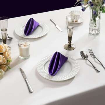 Counfeisly 36 Pack Square Satin Dinner Napkins, 16x16 Inches Silky Soft Smooth Table Cloth Napkins for Restaurant Weddings Banquet Party Decoration, Purple