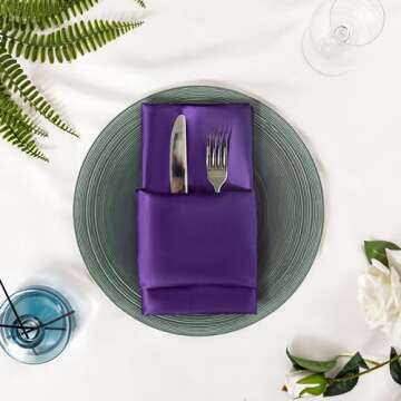 Counfeisly 36 Pack Square Satin Dinner Napkins, 16x16 Inches Silky Soft Smooth Table Cloth Napkins for Restaurant Weddings Banquet Party Decoration, Purple