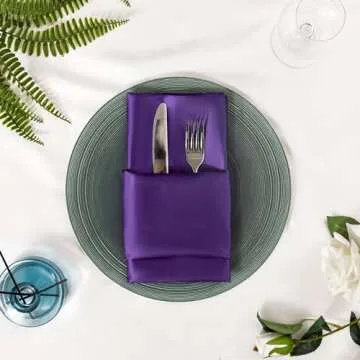 Counfeisly 36 Pack Square Satin Dinner Napkins, 16x16 Inches Silky Soft Smooth Table Cloth Napkins for Restaurant Weddings Banquet Party Decoration, Purple