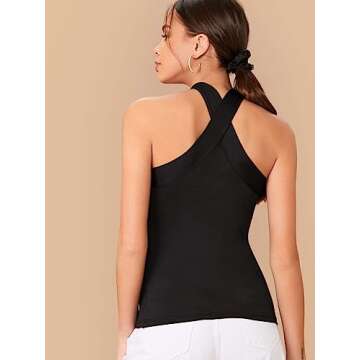 Floerns Women's Solid Criss Cross Halter Top Sleeveless Tee Shirt A Black S