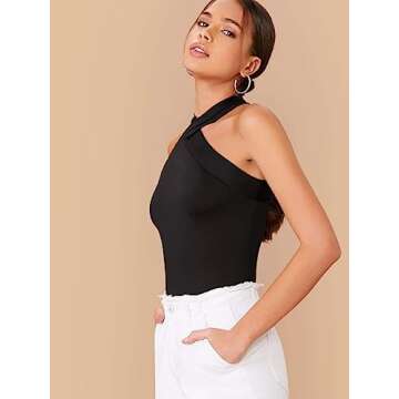 Floerns Women's Solid Criss Cross Halter Top Sleeveless Tee Shirt A Black S
