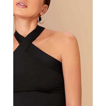 Floerns Women's Solid Criss Cross Halter Top Sleeveless Tee Shirt A Black S