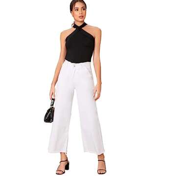 Floerns Women's Solid Criss Cross Halter Top Sleeveless Tee Shirt A Black S