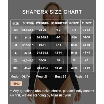 SHAPERX Women's Soft Crew Neck Bodysuit for Every Body Size Long Sleeve Fashion