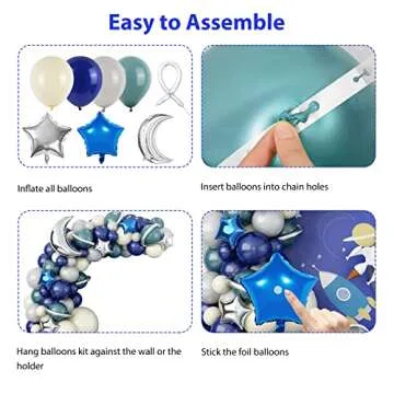 GREMAG Outer Space Balloon Garland Kit, 124PCS Space Birthday Decorations, Navy Blue Ivory White Sea Blue Grey Balloon, Moon Star Foil Balloon for Boy Kids Astronaut UFO Themed Birthday Party Supplies