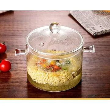 Small Glass Pot 1.5L High Borosilicate Heat-resistant Clear Pasta Instant Noodle Pot Pan Stew Cooker Baby Food Milk Sauce Hot Pot with Lid Mini Size Cookware