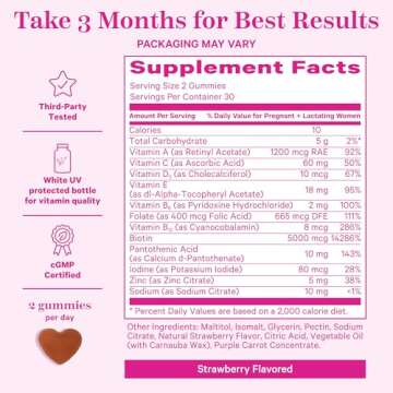 Pink Stork Postpartum Hair Loss Gummies - Biotin with Vitamin E, Pantothenic Acid, B6 & B12 for Beautiful & Strong Hair, Skin, and Nails - Postpartum Essentials for New Moms - 60 Gummy Vitamins