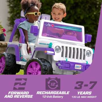 Power Wheels Preschool Ride-On Toy, Happy Hound Vet Rescue Jeep Wrangler with Pretend Medical Kit fo...