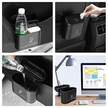 Laroba Car Trash Can with Lid - Mini Auto Dustbin Garbage Organizer | Two Roll Plastic Trash Bags | Automotive Garbage Container Bin for Vehicle, Home, Office