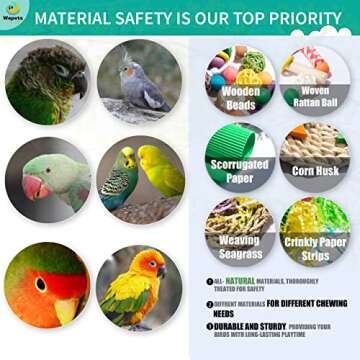 Wepets 5 PCS Natural Shreddable and Chewable Colorful Bird Toy,Provides Exercise and Entertainment for Parakeets, Suitable for Budgies, Cockatiels, Lovebirds, Parrotlets, and Conures.