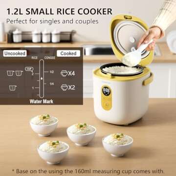 POKAPOKA Mini Rice Cooker 2 Cup Uncooked, Small Travel Rice Cooker with Portable Handle, 24-H Timer ...