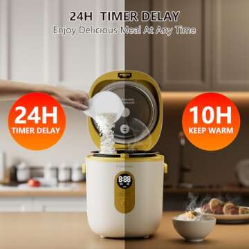 POKAPOKA Mini Rice Cooker with 24-H Timer and Nonstick Pot