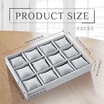 Henoyso 2 Pieces Gray Velvet Watch Tray Jewelry Organizer with Adjustable Pillow