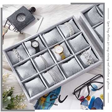 Henoyso Velvet Watch Organizer - 2 Stackable Trays