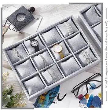 Henoyso Velvet Watch Organizer - 2 Stackable Trays