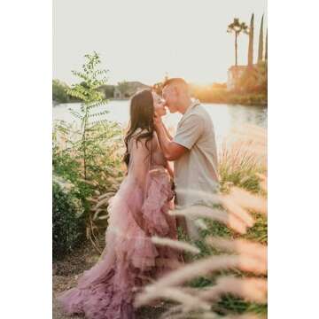 Tianzhihe Maternity Robe for Photoshoot Long Tulle Maternity Gown Lingerie Bridal Dressing Gown Puffy Nightgown Photoshoot Dusty Blue Small-Medium