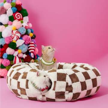 Lesure Cat Tunnel Bed for Indoor - Cute Cat Donut Tunnel with Washable Circle Cushion, Round Pet Pee...