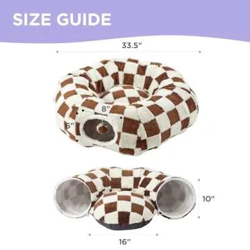 Lesure Cat Tunnel Bed for Indoor - Cute Cat Donut Tunnel with Washable Circle Cushion, Round Pet Peekaboo Cave Toy for Kitten/Puppy/Rabbit, Brown