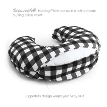The Peanutshell Black & White Buffalo Plaid Nursing Pillow for Breastfeeding & Nursing Pillow Cover for Baby Boys or Girls