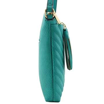 FashionPuzzle Chevron Quilted Medium Crossbody Bag with Tassel Accent (Teal)